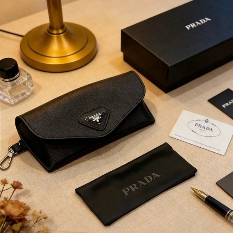 Women Bags Prada - Czarne skórzane etui na okulary Prada,