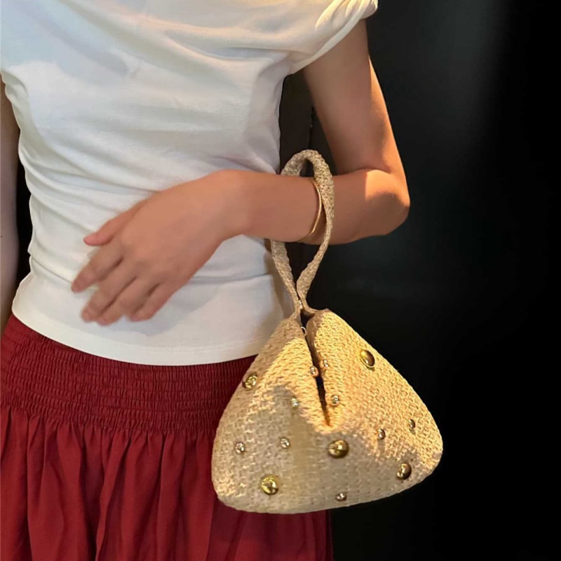 Women'S Raffia Bags - Trójkątna Tkana Torebka Kopertówka ze Słomy