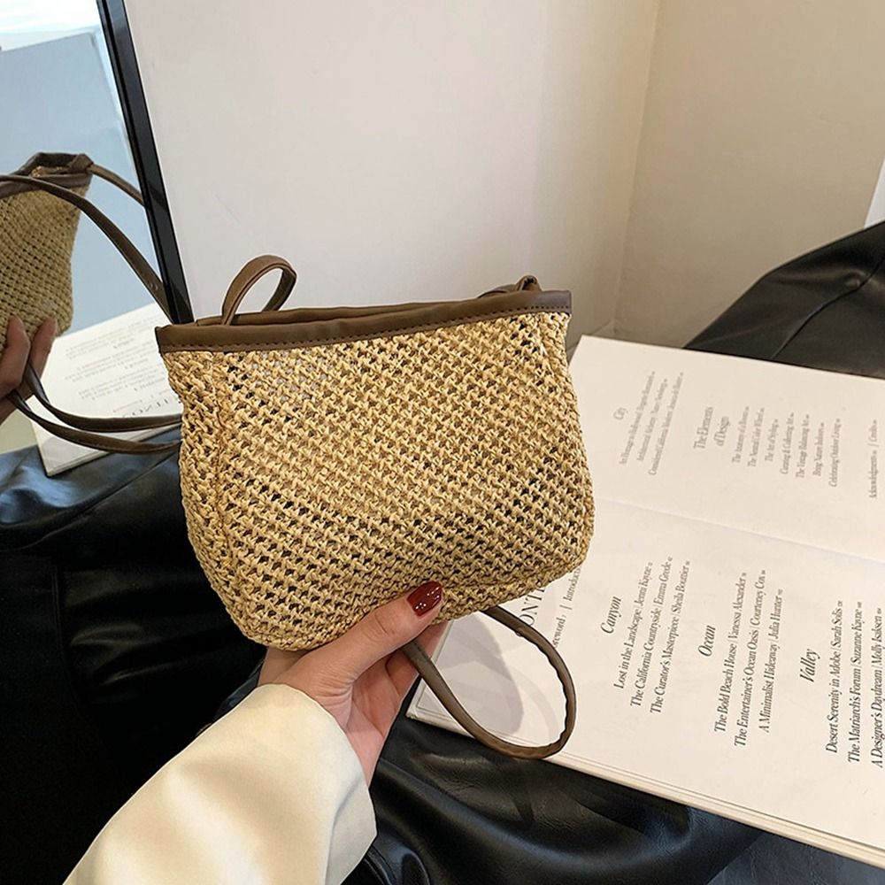 Women'S Raffia Bags - Torebka crossbody z rafii i ekoskóry
